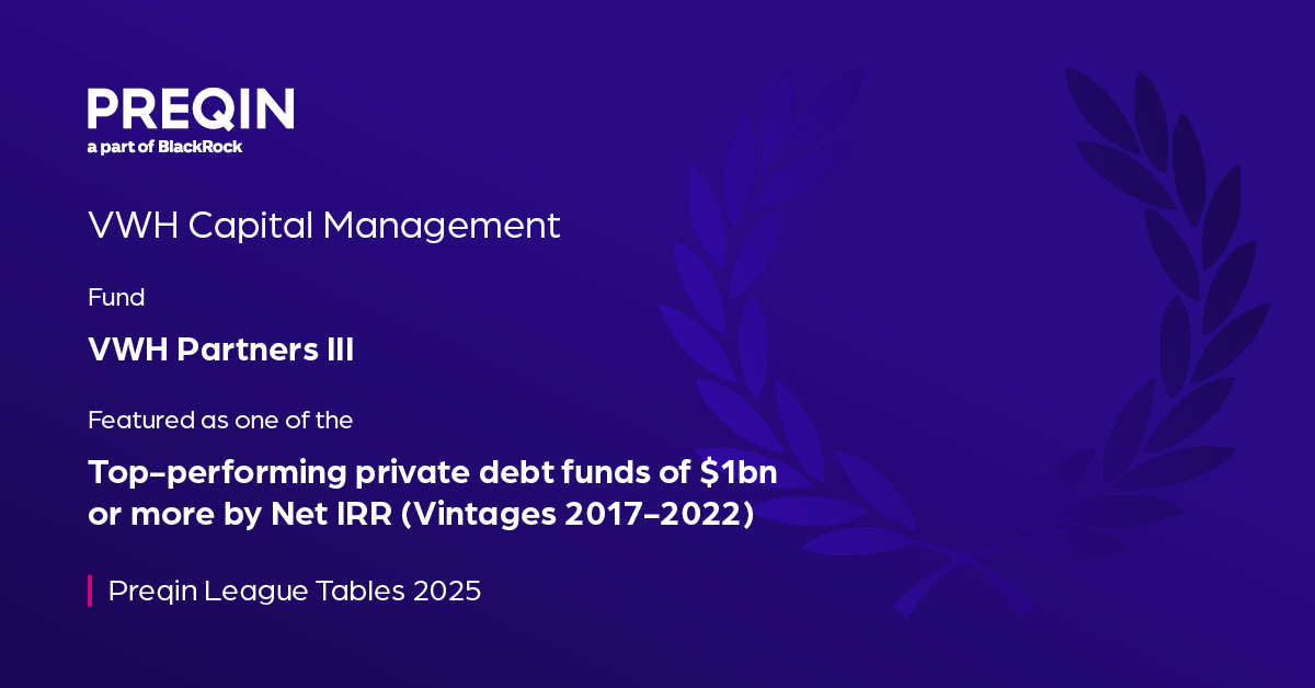 Preqin 2025 League Tables - VWH Capital Management Top Performing Funds $1bn or more by Net IRR
